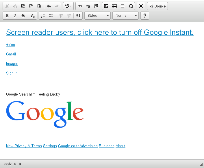 Copy-pasting the Google homepage in CKEditor