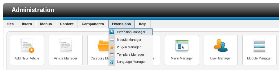 Access the Extension Manager in Joomla! 2.5