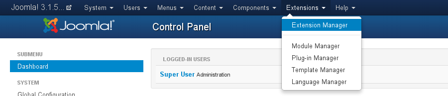 Access the Extension Manager in Joomla! 3